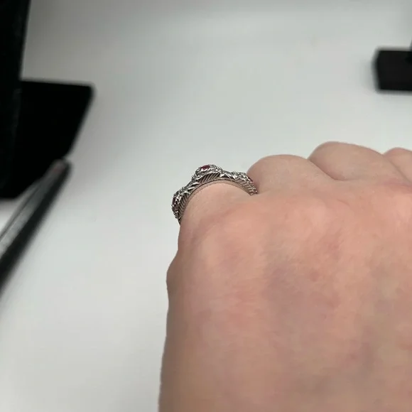 Judith Ripka Sterling Diamonique Ruby Ring Size 5 - Picture 11 of 11